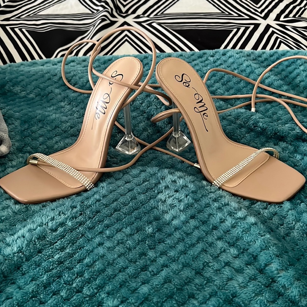 Nude wrap around heels